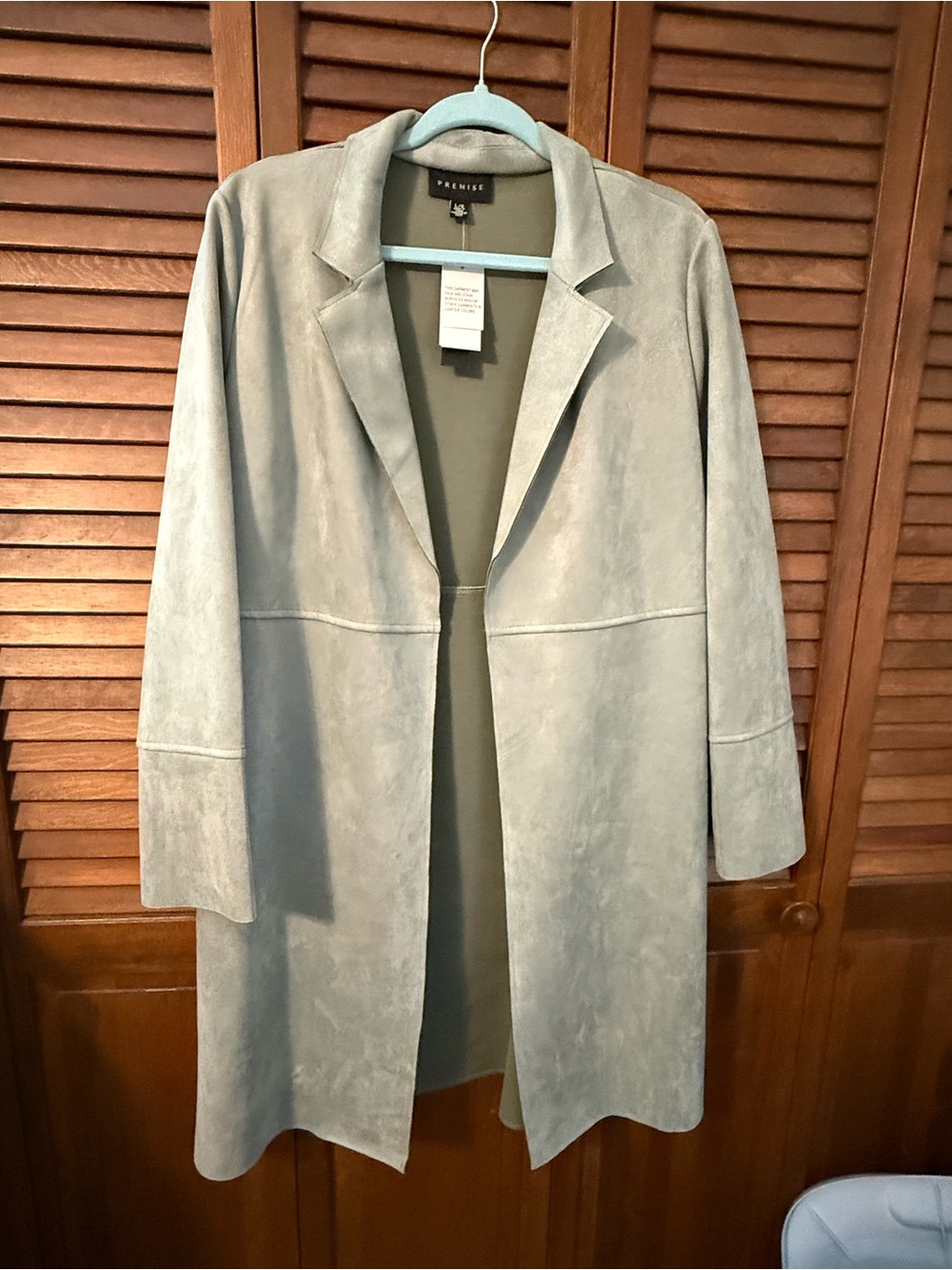 Premise Women's Soft Light Gray Open-Front Long Trench Coat